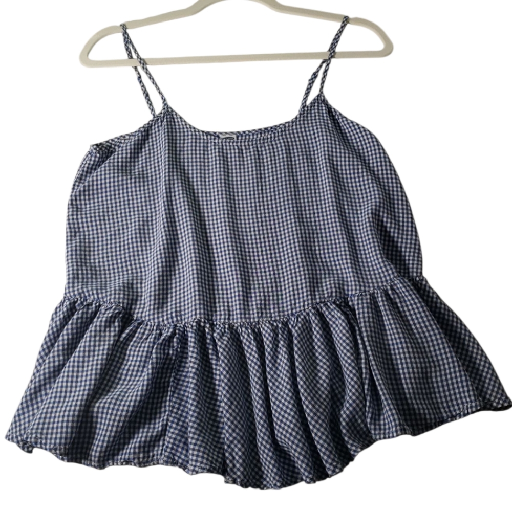Casual Gingham Plaid Two Piece Bundle Cotton Rayon Long Sleeve Spaghetti Tops S♡